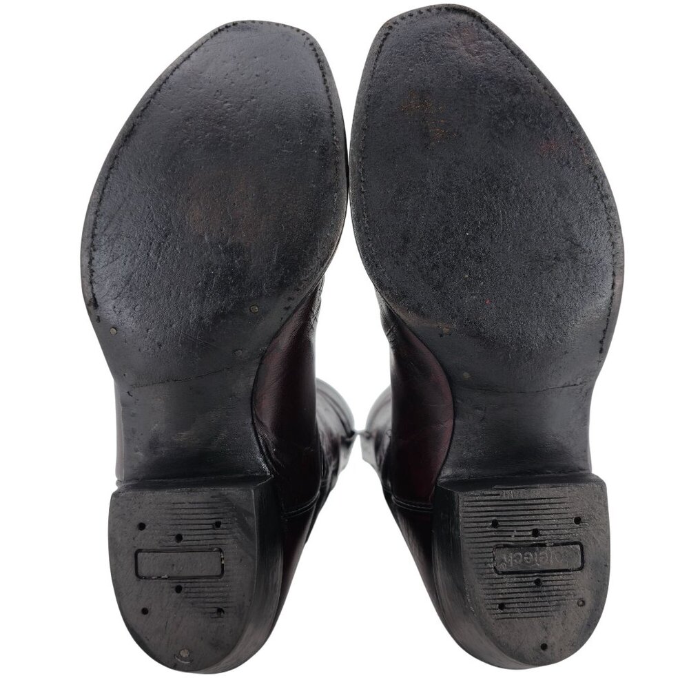 Vintage Lucchese Mens 9.5D Black Cherry Burgundy Leather Cowboy Western Boots - Picture 6 of 16